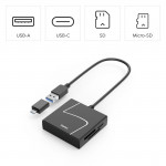 USB Card Reader, USB-A, with USB-C Adapter, USB 3.2 Gen1, SD/micro-SD/CF/MS USB Card Reader, USB-A, with USB-C Adapter, USB 3.2 Gen1, SD/micro-SD/CF/MS