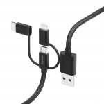 3v1 nabíjací kábel USB‑A – Micro‑USB/USB‑C/Lightning, 1,5 m