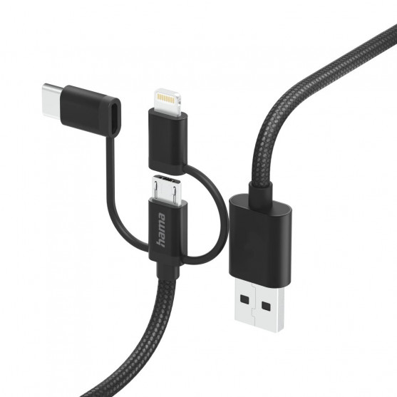 3v1 nabíjací kábel USB‑A – Micro‑USB/USB‑C/Lightning, 1,5 m