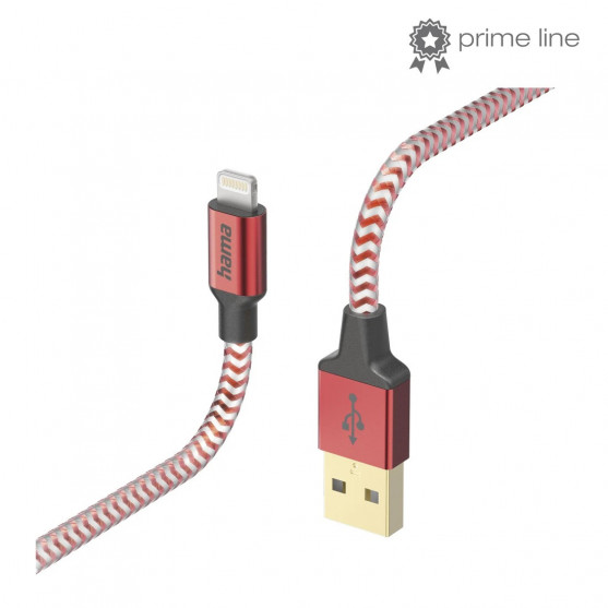 Nabíjací kábel Reflective, USB-A - Lightning, 1,5 m, nylon, červený