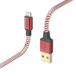 Nabíjací kábel Reflective, USB-A - Lightning, 1,5 m, nylon, červený