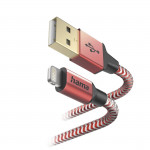Nabíjací kábel Reflective, USB-A - Lightning, 1,5 m, nylon, červený