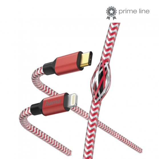 Reflective Charging Cable, USB-C - Lightning, 1.5 m, Nylon, red Reflective Charging Cable, USB-C - Lightning, 1.5 m, Nylon, red