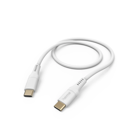 Nabíjací kábel Flexibilný, USB-C - USB-C, 1,5 m, silikón, biely