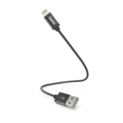 Nabíjací kábel, USB-A - Lightning, 0,2 m, nylon, čierny