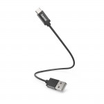 Nabíjací kábel, USB-A - USB-C, 0,2 m, nylon, čierny