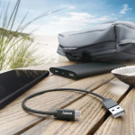 Nabíjací kábel, USB-A - USB-C, 0,2 m, nylon, čierny