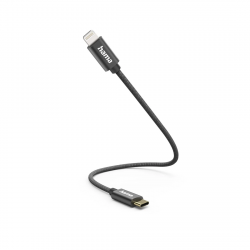Nabíjací kábel, USB-C - Lightning, 0,2 m, nylon, čierny