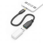 USB adaptér kábel, OTG, USB-C konektor - USB-A zásuvka, 15 cm, čierny