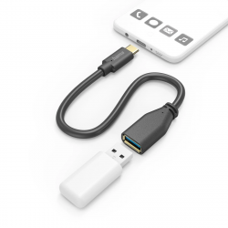 USB adaptér kábel, OTG, USB-C konektor - USB-A zásuvka, 15 cm, čierny