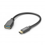 USB adaptér kábel, OTG, USB-C konektor - USB-A zásuvka, 15 cm, čierny