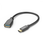 USB adaptér kábel, OTG, USB-C konektor - USB-A zásuvka, 15 cm, čierny
