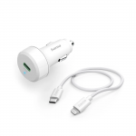 Rýchlonabíjačka do auta s nabíjacím káblom Lightning, PD, 20 W, 1 m, biela