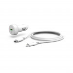 Rýchlonabíjačka do auta s nabíjacím káblom Lightning, PD, 20 W, 1 m, biela