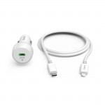 Rýchlonabíjačka do auta s nabíjacím káblom Lightning, PD, 20 W, 1 m, biela