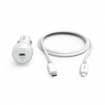 Rýchlonabíjačka do auta s nabíjacím káblom Lightning, PD, 20 W, 1 m, biela