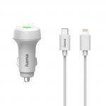 Rýchlonabíjačka do auta s nabíjacím káblom Lightning, PD, 20 W, 1 m, biela
