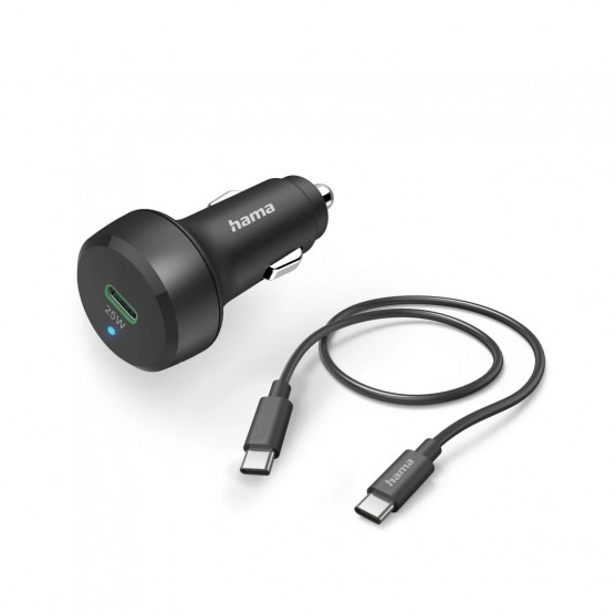 Set: rýchla USB nabíjačka do vozidla USB-C PD/QC 25 W + kábel USB C-C 1 m
