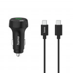 Set: rýchla USB nabíjačka do vozidla USB-C PD/QC 25 W + kábel USB C-C 1 m