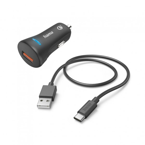 Set: rýchla USB nabíjačka do vozidla QC 3.0 19,5 W + kábel USB A-C 1,5 m