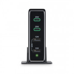 Rýchla stolná USB nabíjačka so stojančekom, 2x USB-C PD/QC, 2x USB-A, 60 W
