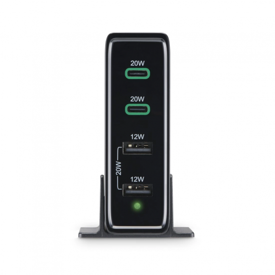 Rýchla stolná USB nabíjačka so stojančekom, 2x USB-C PD/QC, 2x USB-A, 60 W