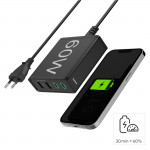 Rýchla stolná USB nabíjačka so stojančekom, 2x USB-C PD/QC, 2x USB-A, 60 W