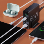 Rýchla stolná USB nabíjačka so stojančekom, 2x USB-C PD/QC, 2x USB-A, 60 W