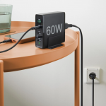 Rýchla stolná USB nabíjačka so stojančekom, 2x USB-C PD/QC, 2x USB-A, 60 W