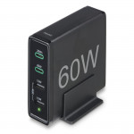 Rýchla stolná USB nabíjačka so stojančekom, 2x USB-C PD/QC, 2x USB-A, 60 W