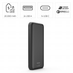 Hama PD20-HD powerbanka, 20000 mAh, 3 výstupy: 1x USB-C, 2x USB-A, PD, Qualcomm, max. 18 W/3 A
