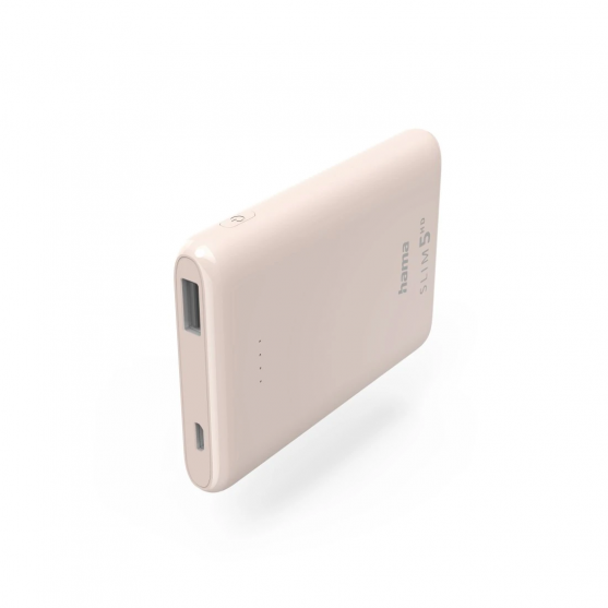 Hama SLIM 5HD, powerbanka, 5000 mAh, 1 A, výstup: USB-A, ružová Hama SLIM 5HD, powerbanka, 5000 mAh, 1 A, výstup: USB-A, ružová