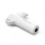 Adaptér Aux Lightning – 3,5 mm jack konektor, 90° uhlový konektor, biely