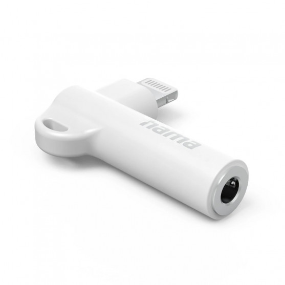 Adaptér Aux Lightning – 3,5 mm jack konektor, 90° uhlový konektor, biely