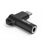 Aux-adaptér USB-C – 3,5 mm jack zásuvka, 90° uhlový konektor, čierny