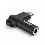 Aux-adaptér USB-C – 3,5 mm jack zásuvka, 90° uhlový konektor, čierny