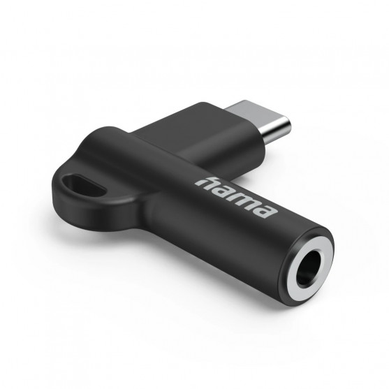 Aux-adaptér USB-C – 3,5 mm jack zásuvka, 90° uhlový konektor, čierny
