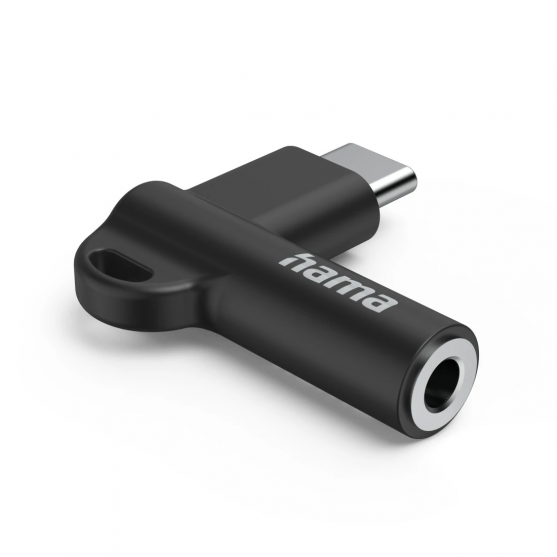 Aux-adaptér USB-C – 3,5 mm jack zásuvka, 90° uhlový konektor, čierny