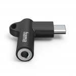 Aux-adaptér USB-C – 3,5 mm jack zásuvka, 90° uhlový konektor, čierny