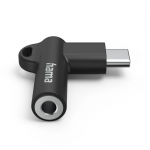 Aux-adaptér USB-C – 3,5 mm jack zásuvka, 90° uhlový konektor, čierny