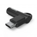 Aux-adaptér USB-C – 3,5 mm jack zásuvka, 90° uhlový konektor, čierny