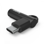 Aux-adaptér USB-C – 3,5 mm jack zásuvka, 90° uhlový konektor, čierny
