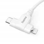 Nabíjací kábel 2 v 1, USB-C - USB-C alebo Lightning, MFI, 1,5 m, biely