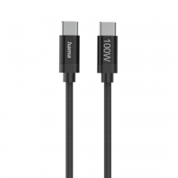 Nabíjací kábel Fabric, USB-C - USB-C, 100W, 1,5 m, nylon, čierny