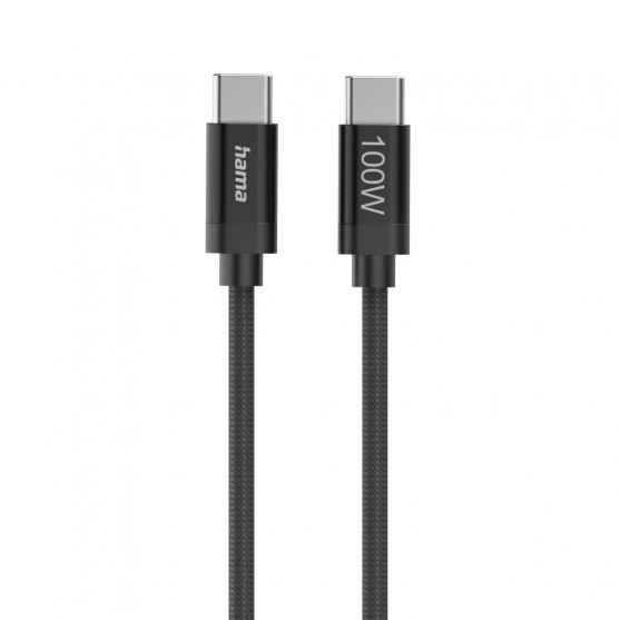 Nabíjací kábel Fabric, USB-C - USB-C, 100W, 1,5 m, nylon, čierny