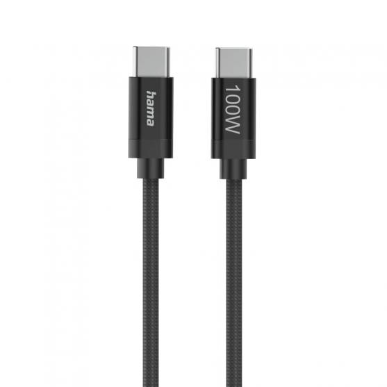 Nabíjací kábel Fabric, USB-C - USB-C, 100W, 1,5 m, nylon, čierny