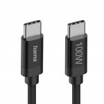 Nabíjací kábel Fabric, USB-C - USB-C, 100W, 1,5 m, nylon, čierny