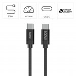 Nabíjací kábel Fabric, USB-C - USB-C, 100W, 1,5 m, nylon, čierny