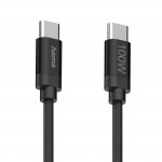 Nabíjací kábel Fabric, USB-C - USB-C, 100W, 1,5 m, nylon, čierny