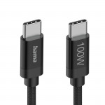 Nabíjací kábel Fabric, USB-C - USB-C, 100W, 1,5 m, nylon, čierny